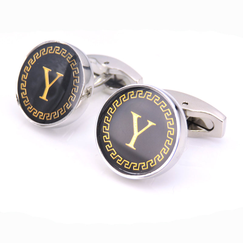 Round Letter French Cufflinks 26 Letter Cuffs