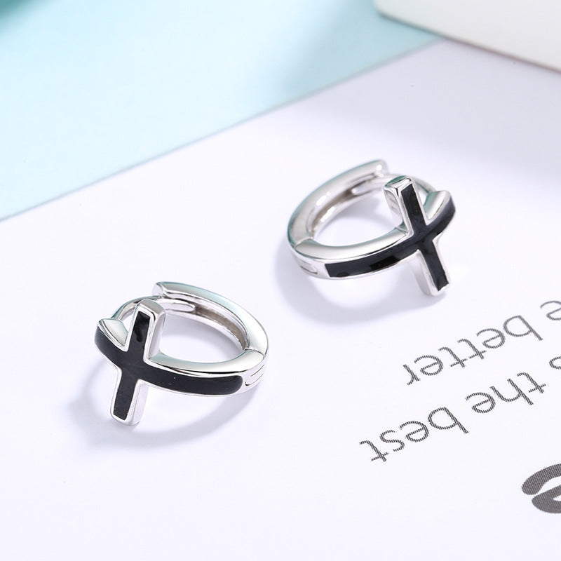 S925 Sterling Silver Cross Earrings Female Men Earrings