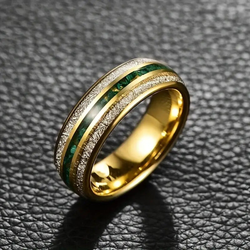 8MM Gold Three Groove Stainless Steel Ring