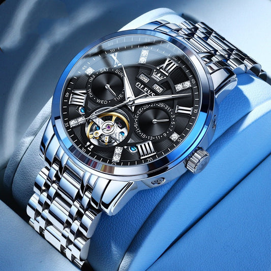 Hot Multi-Functional Fashion Mechanical Business Classic Steel Belt Waterproof Men's Watch