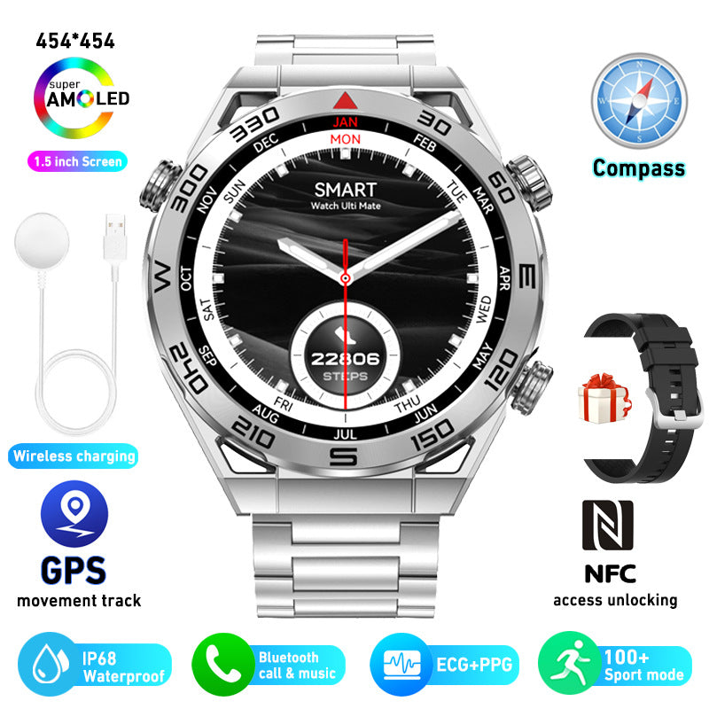 ECG PPG Bluetooth Calling Compass GPS Wireless Charger Smart Watch