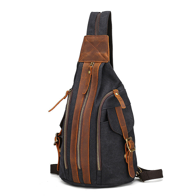 Retro Chest Bag Male Crazy Horse Leather Canvas Bag Multifunctional Single Shoulder Diagonal Bag European And American Backpack Men's Bag