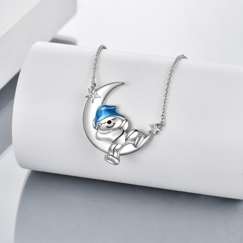 Sterling Silver Bear Necklace Bear Moon Pendant Cute Animal Jewelry Bear Gifts For Women