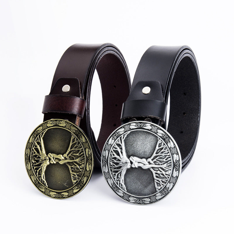 Round Buckle Belt Fashionable Casual Men's Cowhide