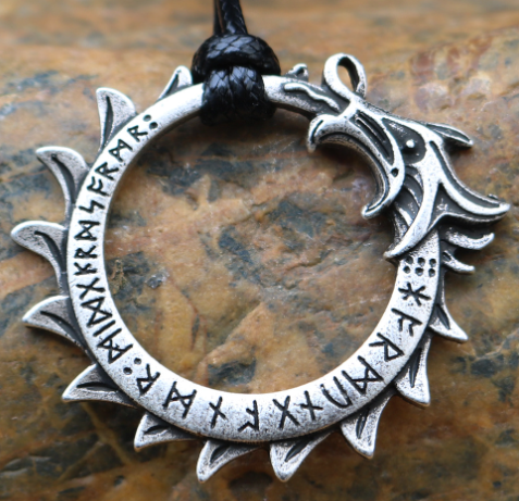 Asgard Crafted Circular Horn Rune Pendant Chain in Titanium Steel - A Retro and Vintage Accessory