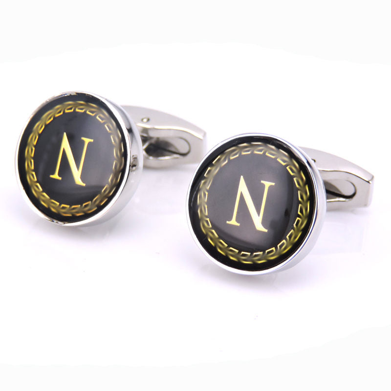 Round Letter French Cufflinks 26 Letter Cuffs