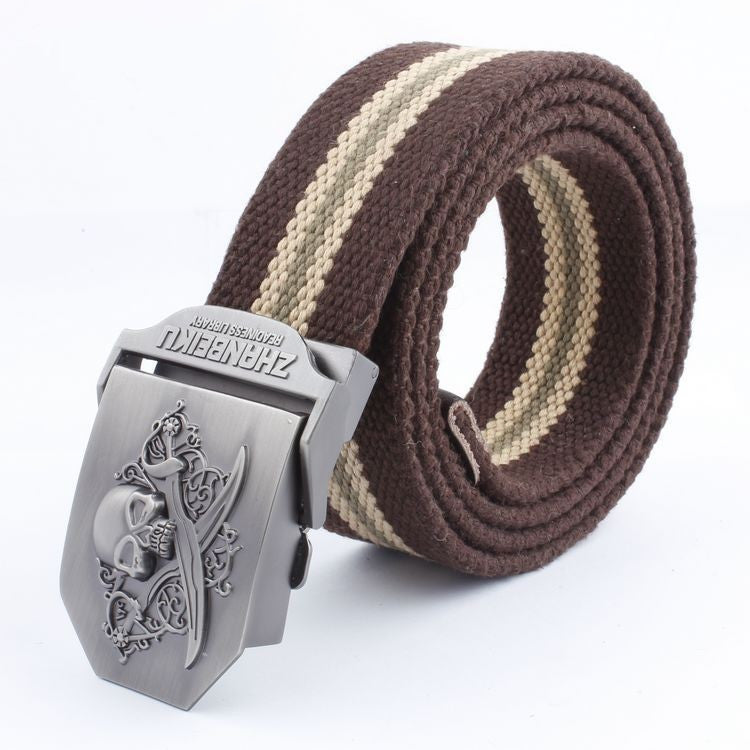 Casual And Versatile Double Knife Skull Canvas Belt