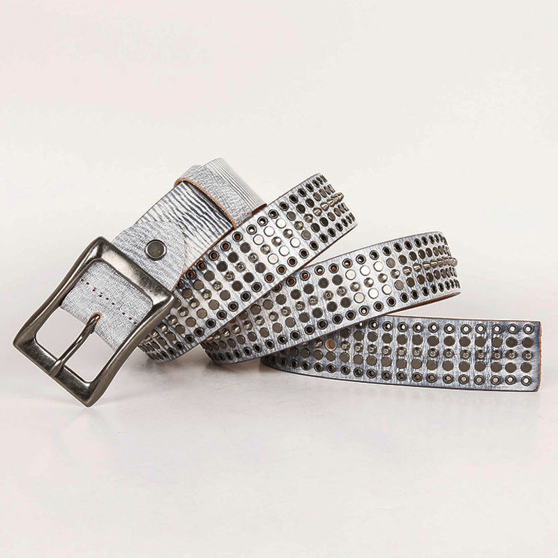 Leather 3.5 Wide Men's and Women's Hollow Rivet Belt