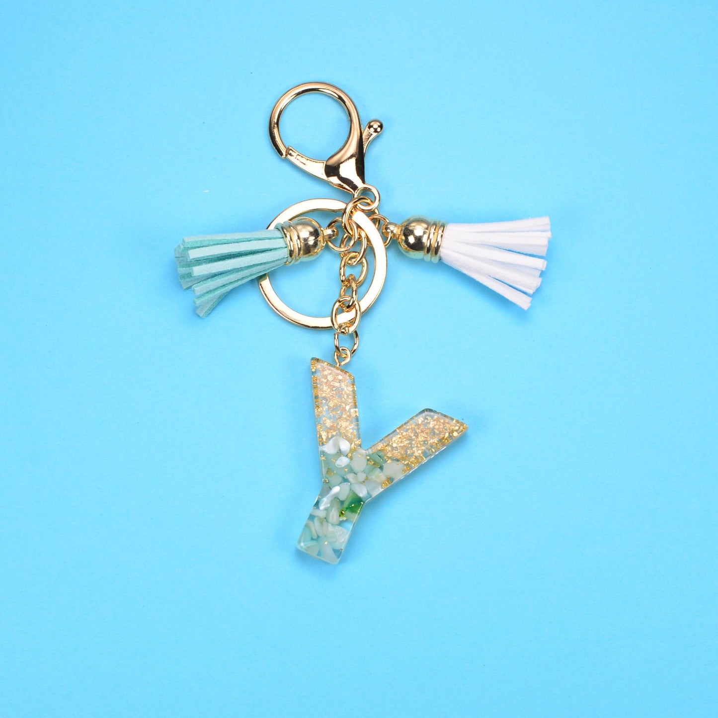 English Alphabet Keychain Tassel Pendant Stone Gold Foil Resin Key