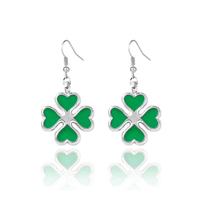 Enamel Four Leaf Clover Pendant Earrings For Women