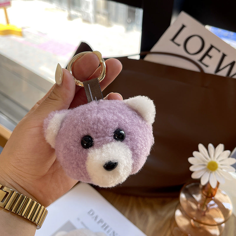 Real Wool Bear Car Keychain Fur Plush Doll