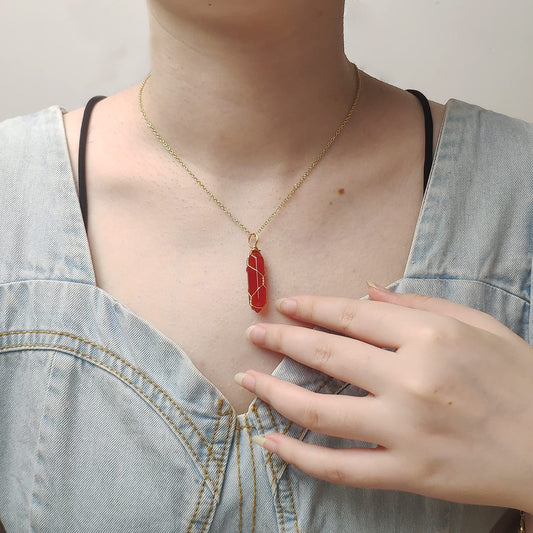 Agate Stone Crystal Pendant Simple Red Agate Necklace