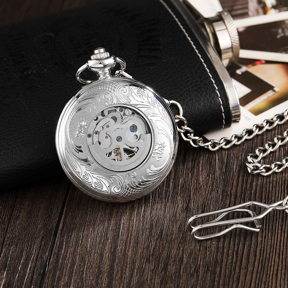 Vintage Men's and Women's Engraved Hollow Automatic Mechanical Pocket Watch