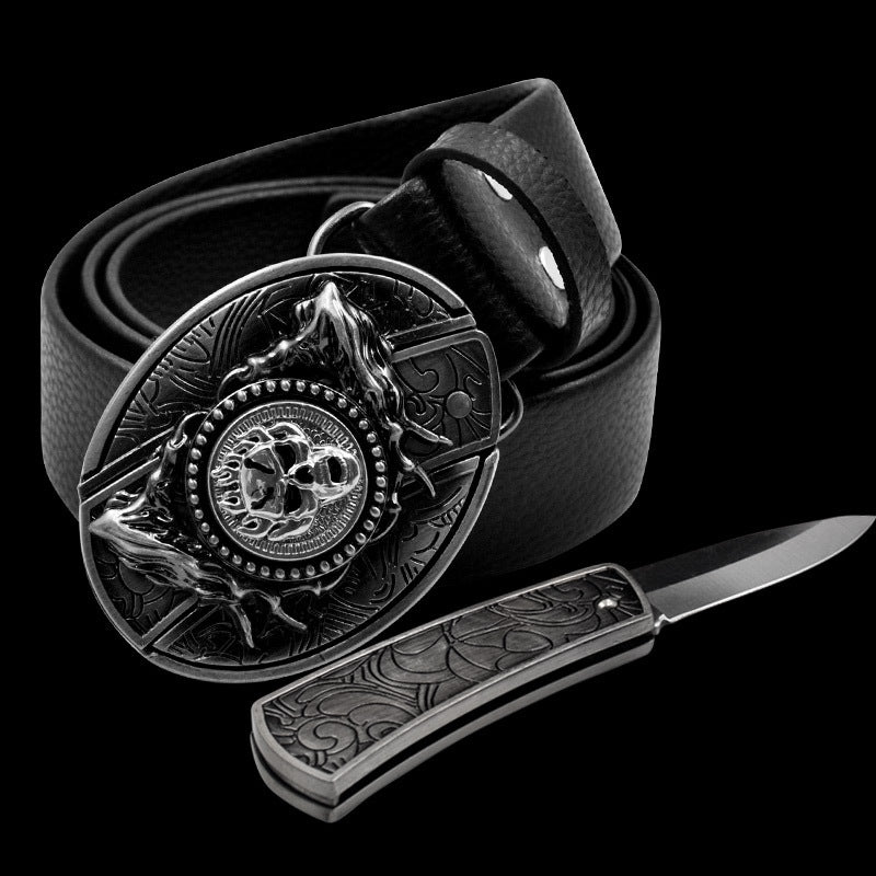 Leather Belt And Knife Set - Unisex, Durable, And Cool