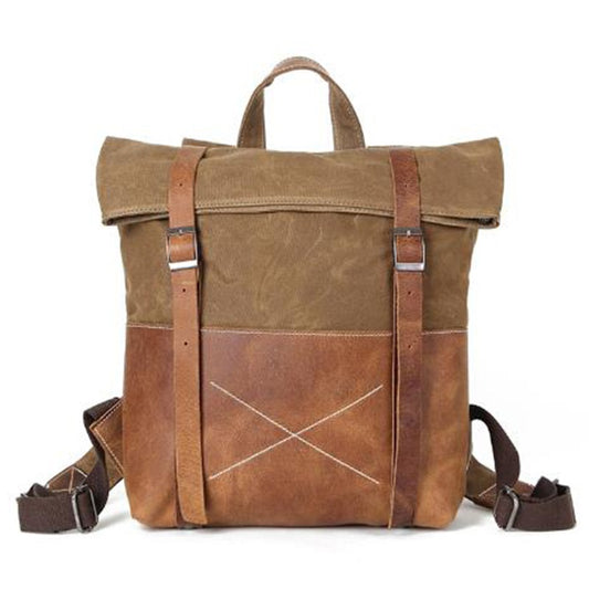 Wear-Resistant Oil Wax Canvas Backpack With Top Layer Leather Travel Bag