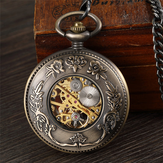 Large Flip Mechanical Pocket Watch Roman Carved Hollow Classic Mechanical Watch Pocket Watch