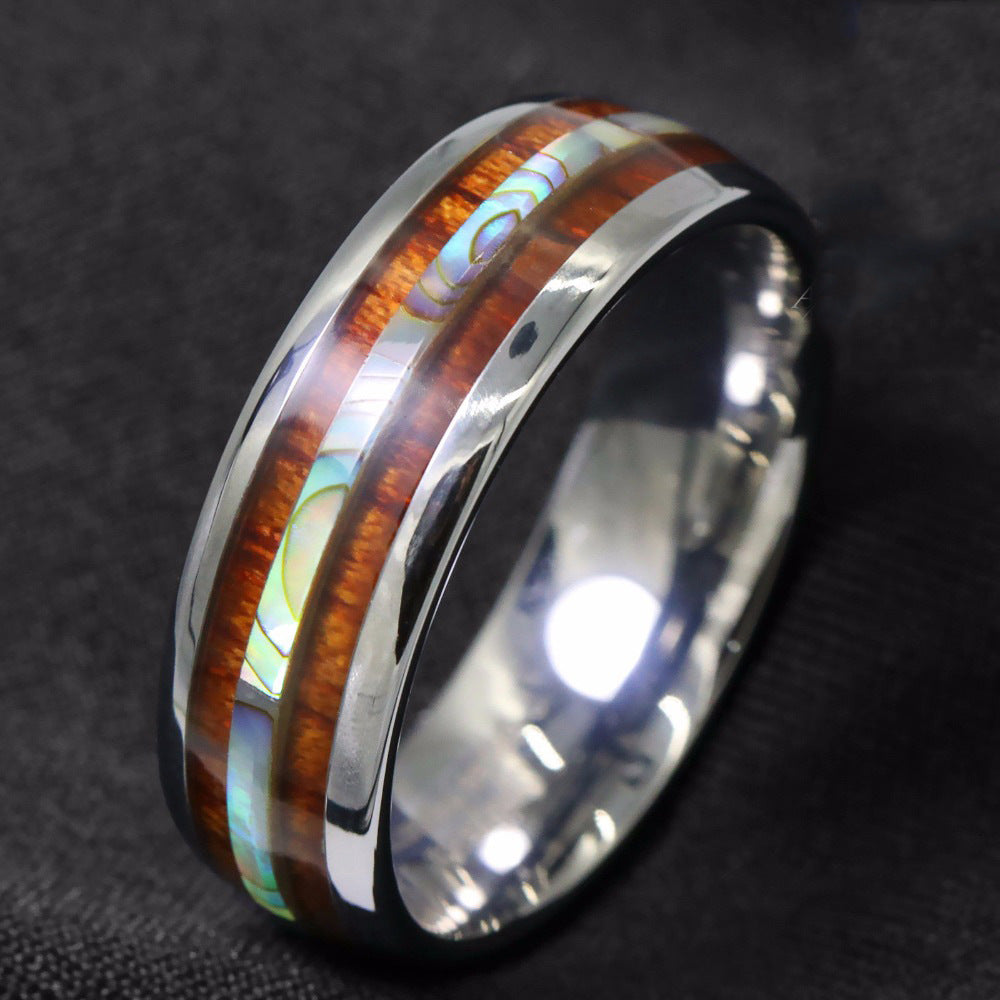 Rose Gold Wood Grain Shell Titanium Steel Ring