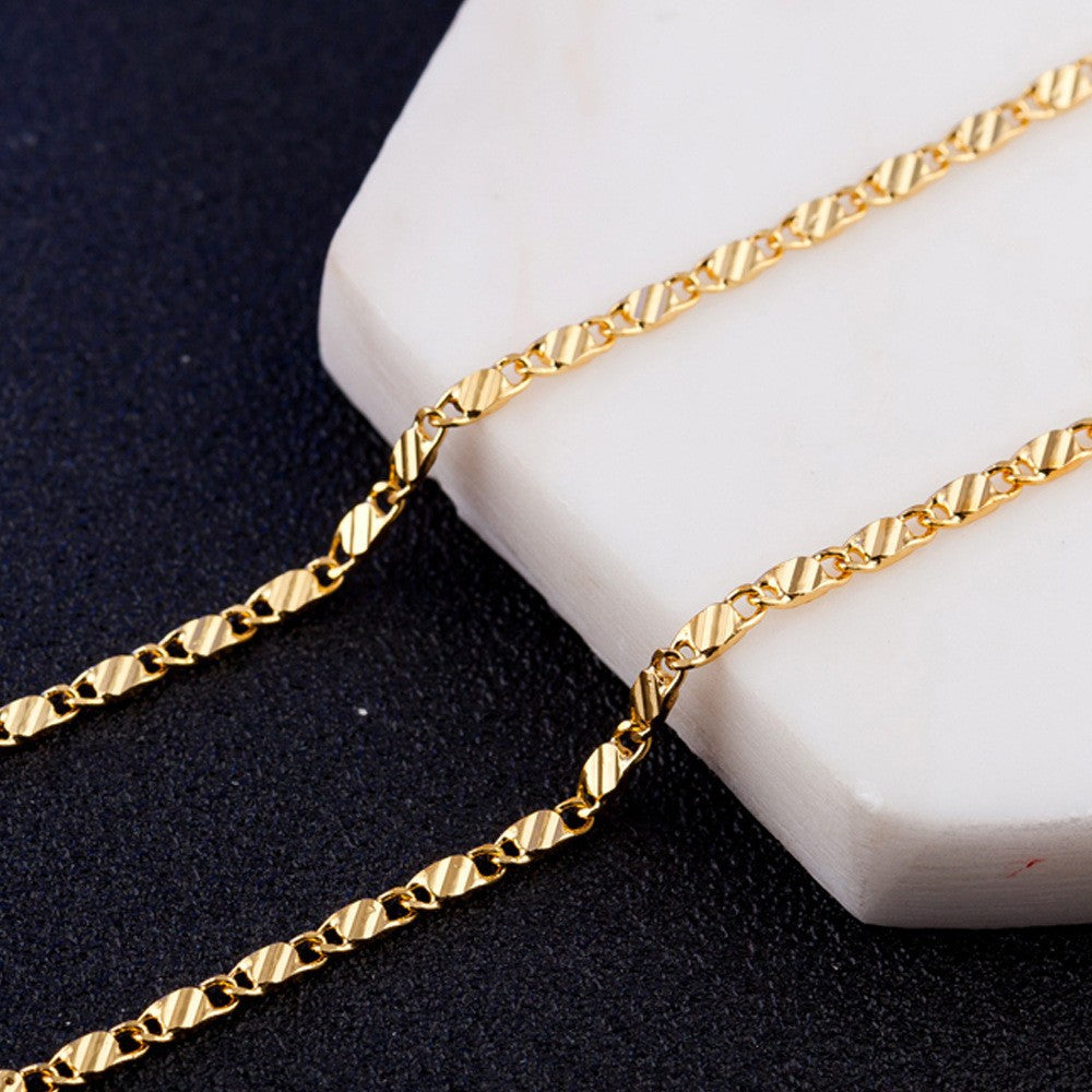 Fashion Short Gold Plated 2Mm Flat Chain