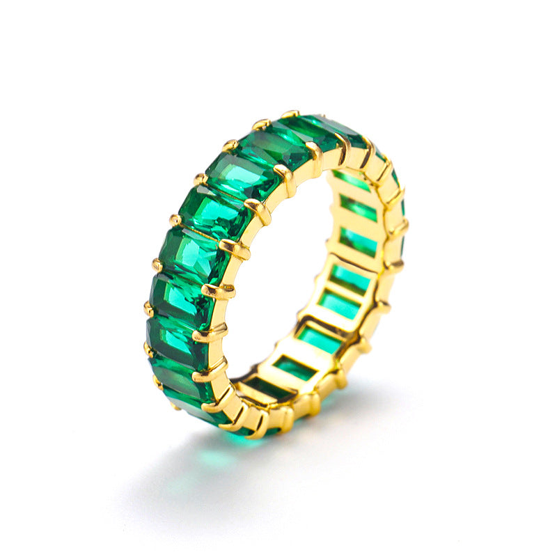 Niche Colorful Multi-Color Zircon Titanium Steel Ring