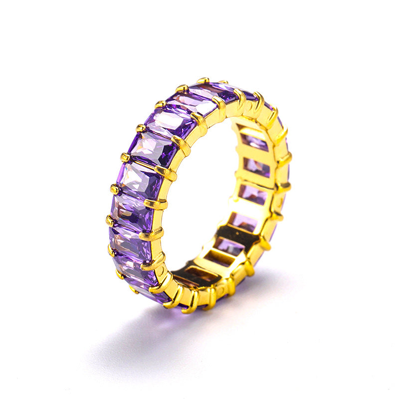 Niche Colorful Multi-Color Zircon Titanium Steel Ring