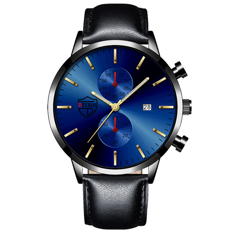 Men's Leather Calendar Luminous Quartz Watch