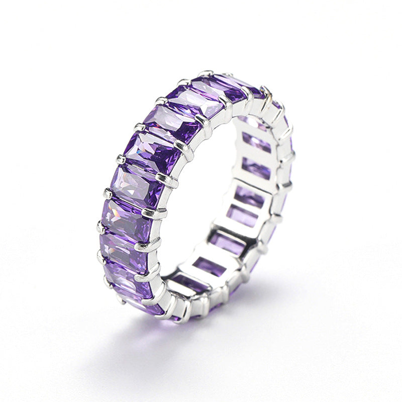 Niche Colorful Multi-Color Zircon Titanium Steel Ring