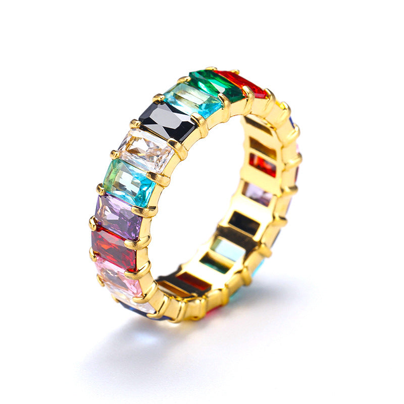 Niche Colorful Multi-Color Zircon Titanium Steel Ring