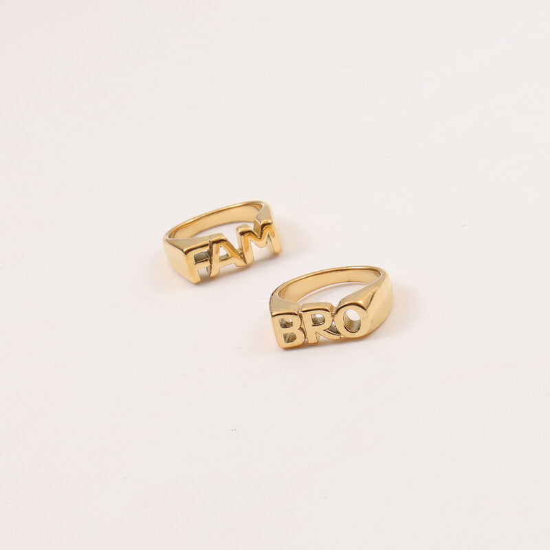 Letter Seal Titanium Steel Plating 18K Gold Ring