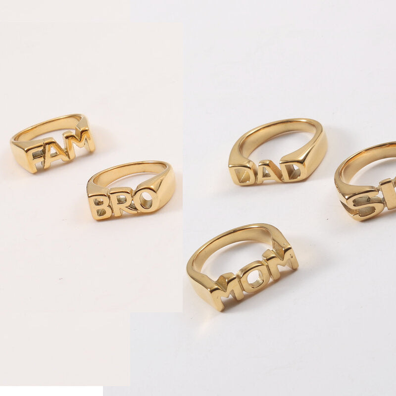 Letter Seal Titanium Steel Plating 18K Gold Ring