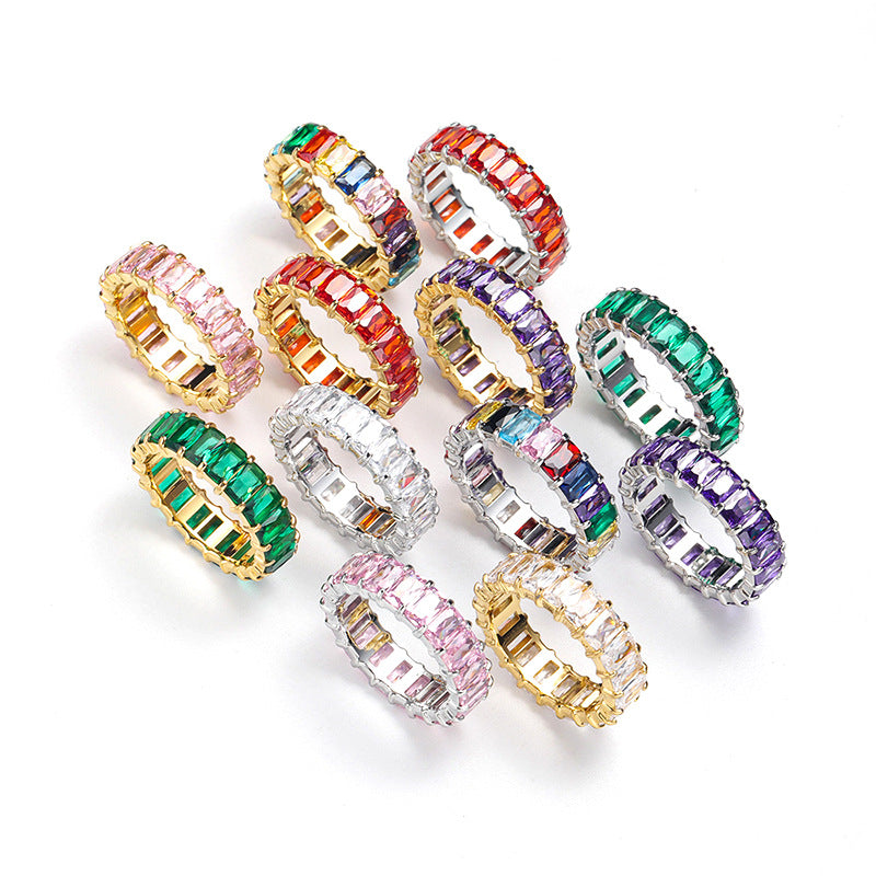 Niche Colorful Multi-Color Zircon Titanium Steel Ring