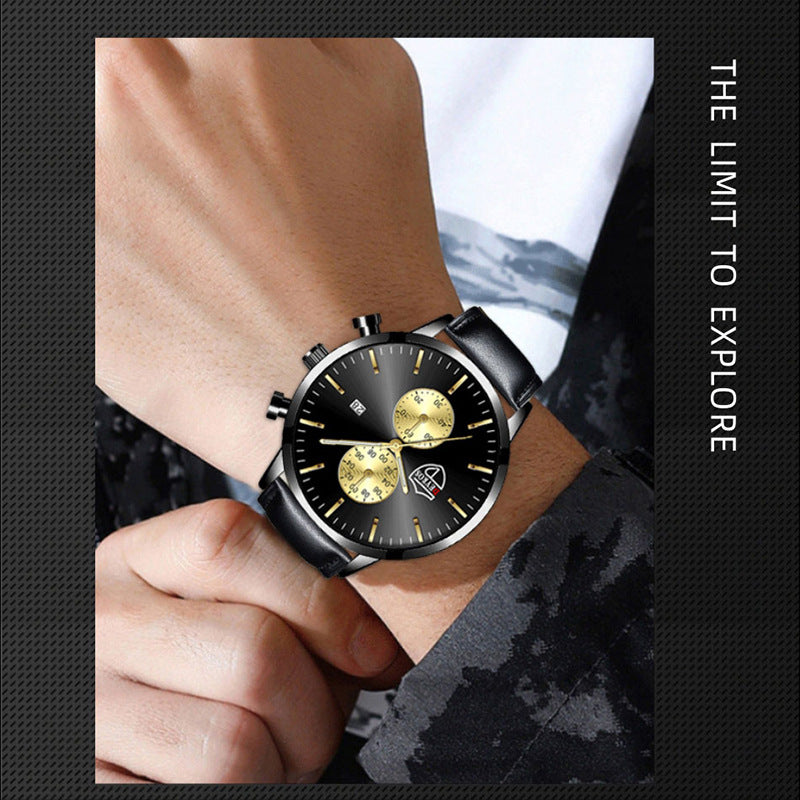 Men's Leather Calendar Luminous Quartz Watch