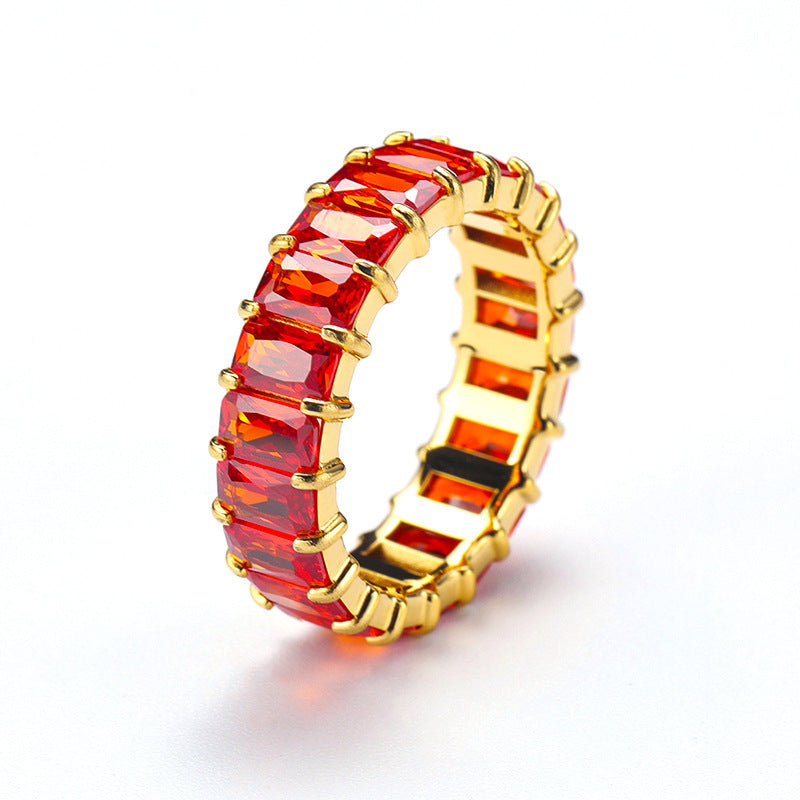 Niche Colorful Multi-Color Zircon Titanium Steel Ring