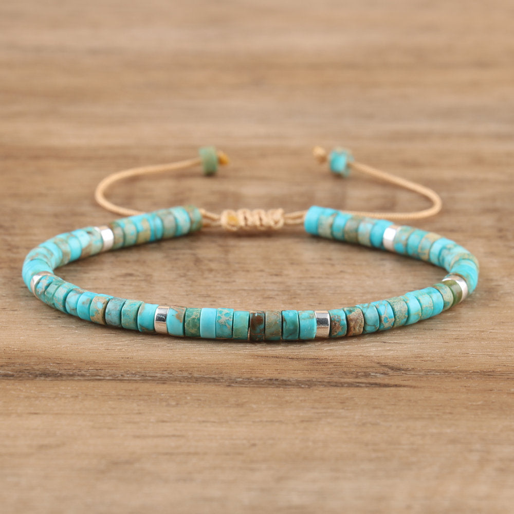 Natural Stone Spacer Beads Adjustable Braided Bracelet