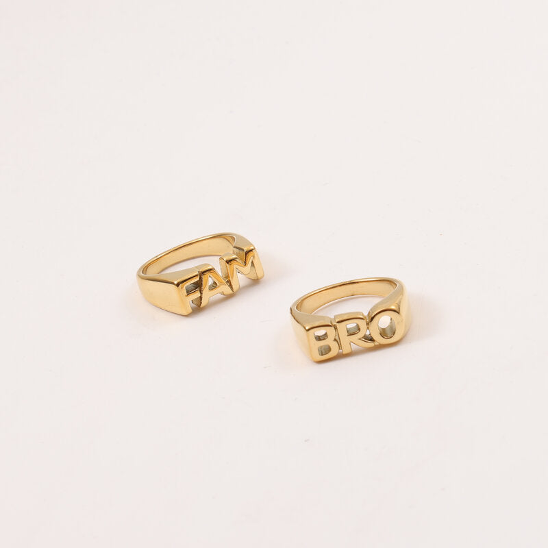 Letter Seal Titanium Steel Plating 18K Gold Ring