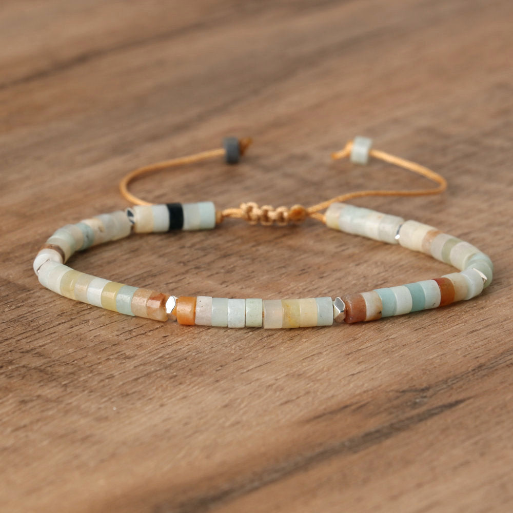 Natural Stone Spacer Beads Adjustable Braided Bracelet