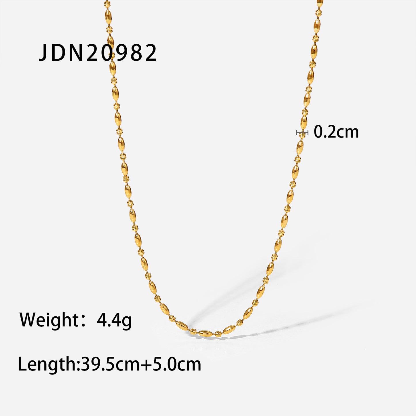 European And American Fashion Minimalist 18K Gold Plated Oval Bead Chain Necklace Ins Style