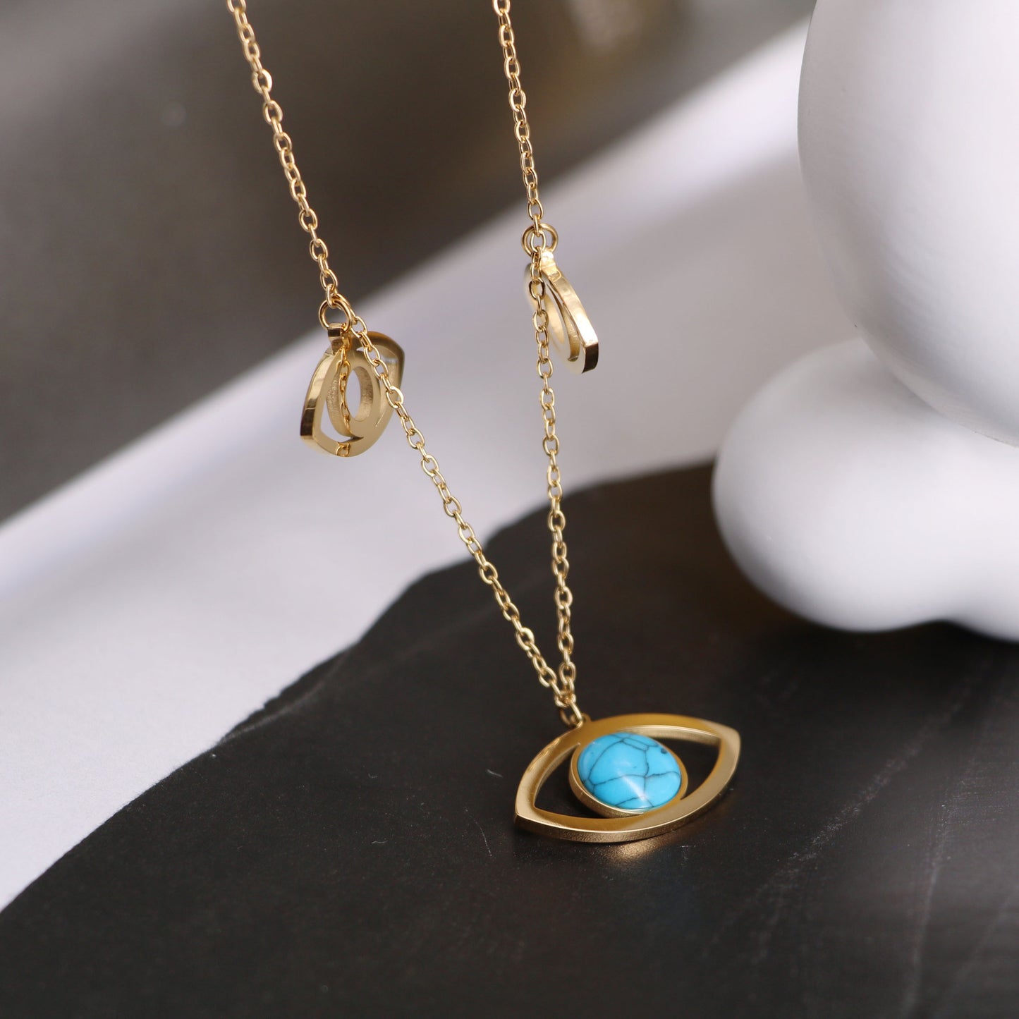 Decoration Titanium Steel 18K Gold Blue Turquoise Devil'S Eye Element Necklace Female Special-Interest Design Twin Style