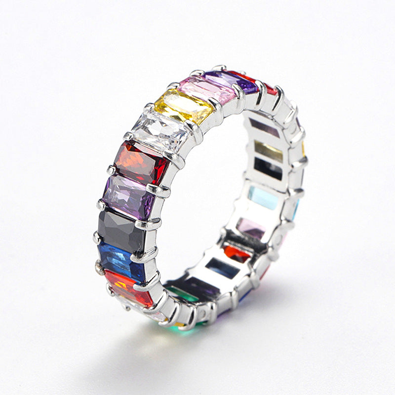 Niche Colorful Multi-Color Zircon Titanium Steel Ring