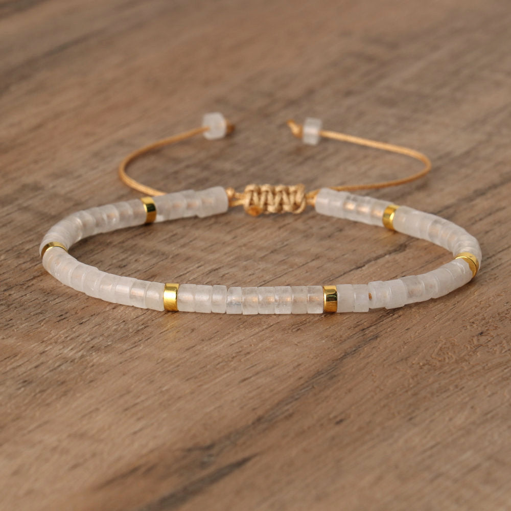 Natural Stone Spacer Beads Adjustable Braided Bracelet