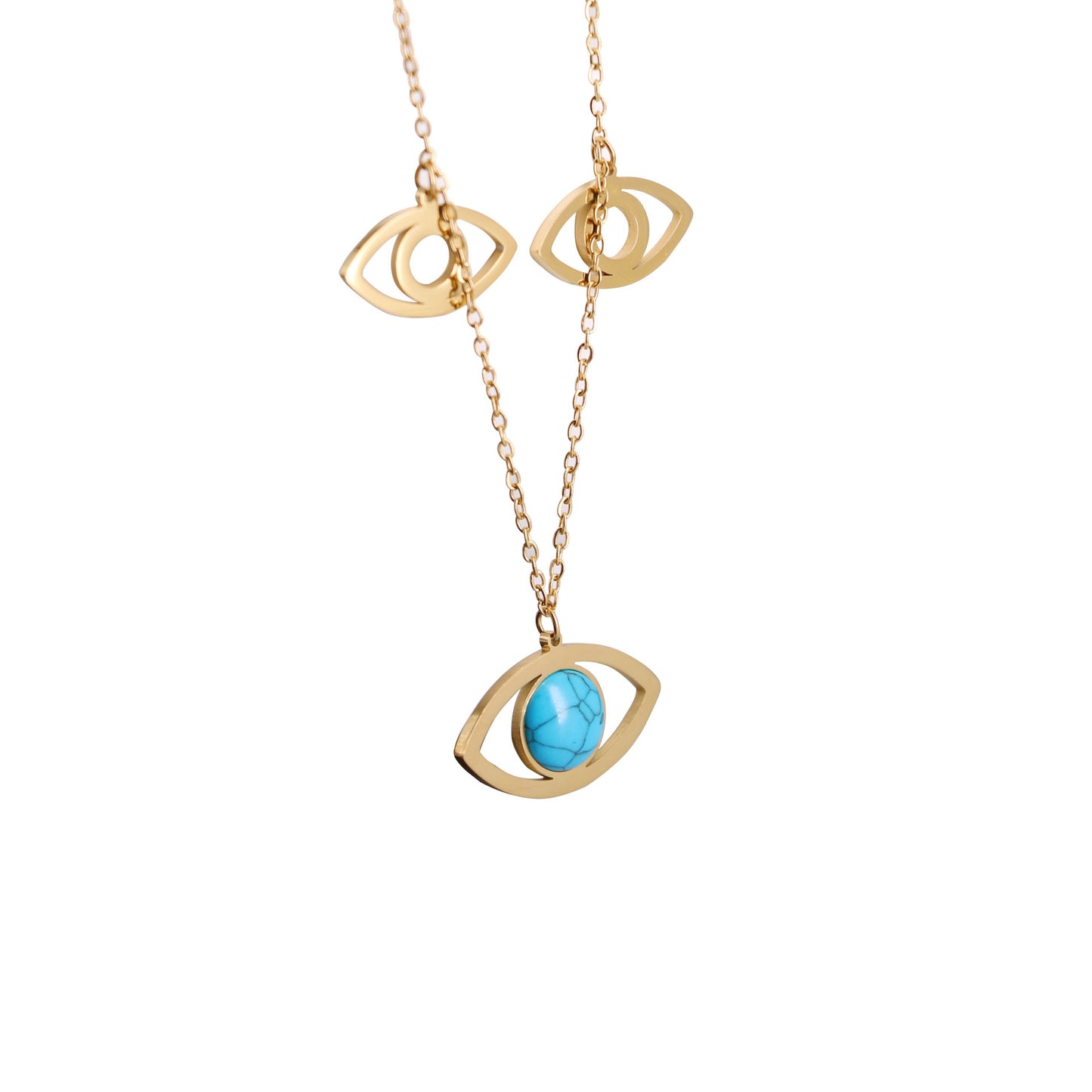 Decoration Titanium Steel 18K Gold Blue Turquoise Devil'S Eye Element Necklace Female Special-Interest Design Twin Style