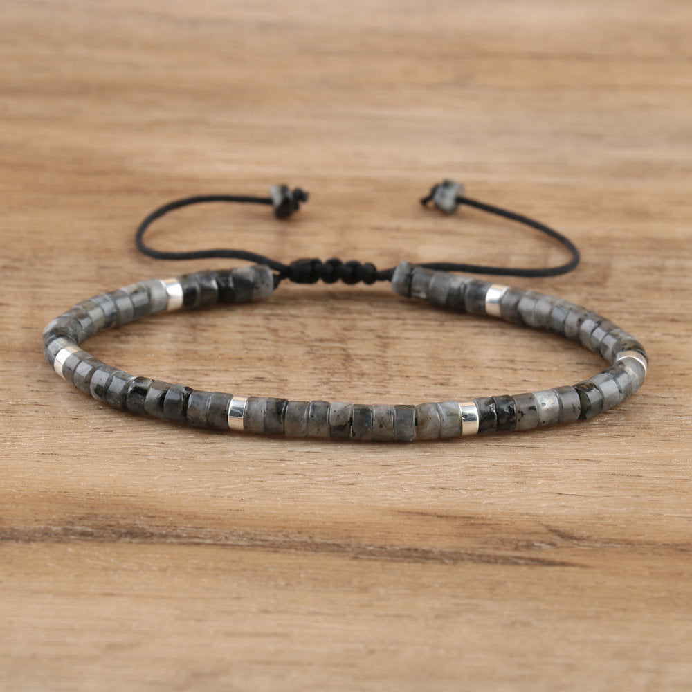 Natural Stone Spacer Beads Adjustable Braided Bracelet