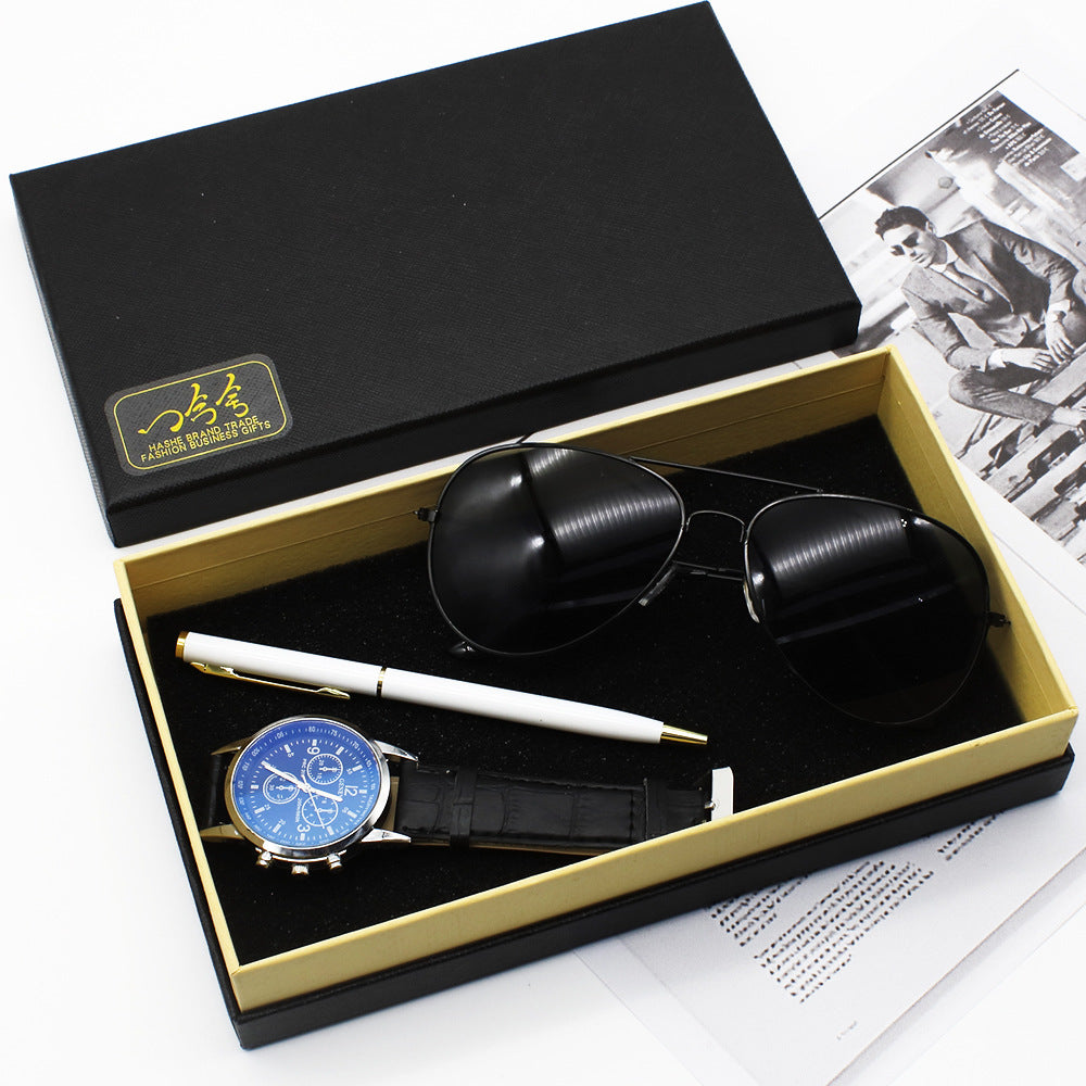 Elegant Men’s Accessory Set With Watch, Pen, And Sunglasses