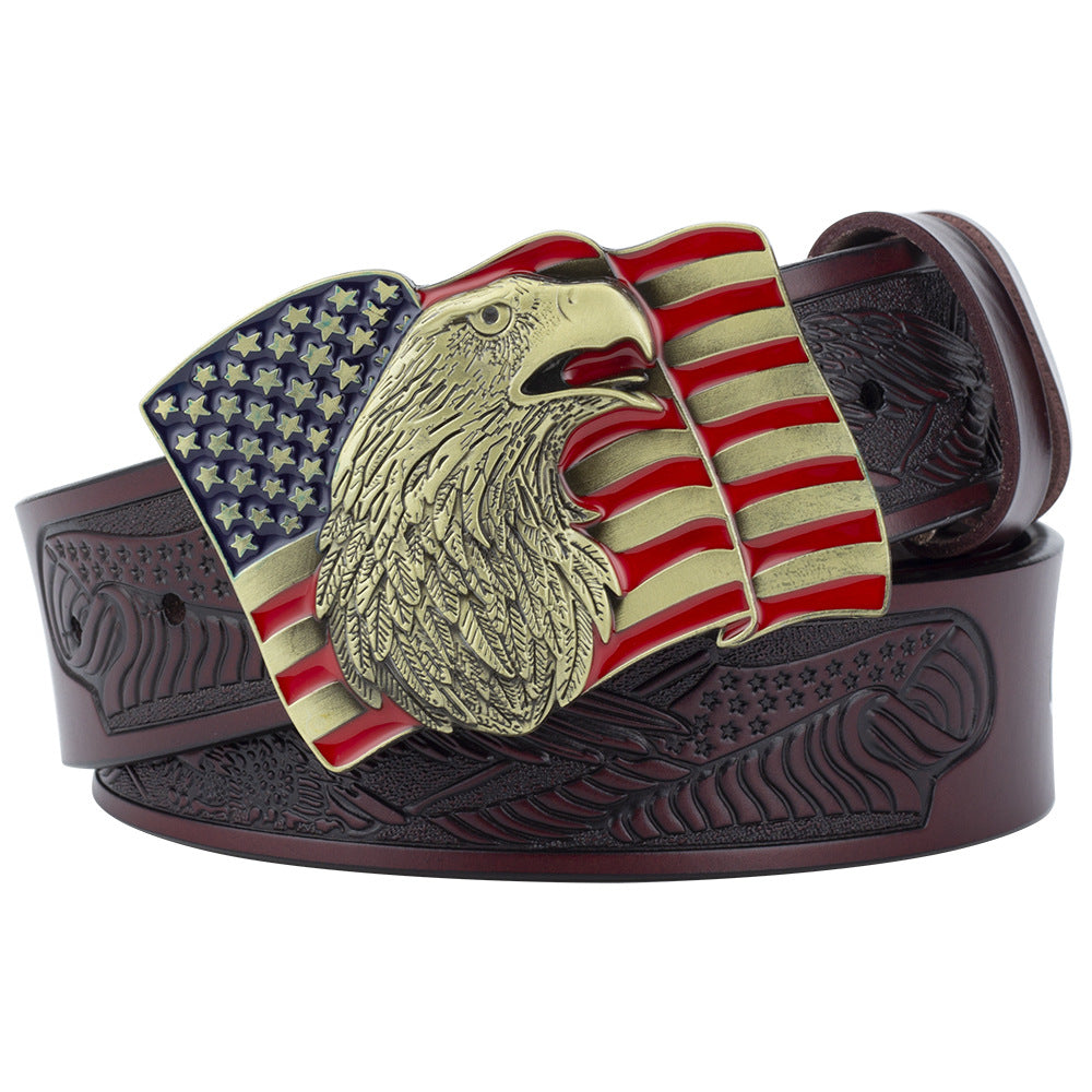 Eagle Buckle Genuine Leather Belt - Unisex, Patriotic, And Fashionable