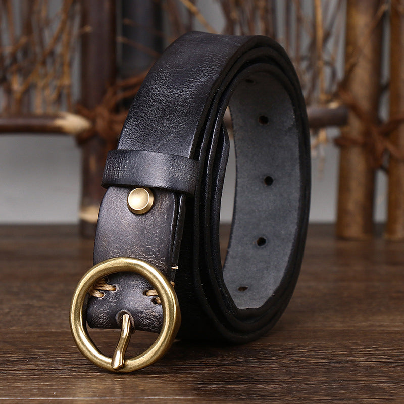 Women's Fashion Leather Jeans Belt With Brass Buckle