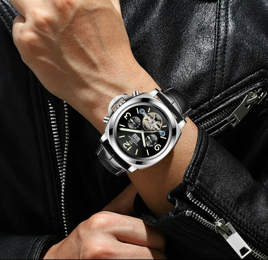 Double-Sided Skeleton Luminous Men's Watch Automatic Belt Mechanical