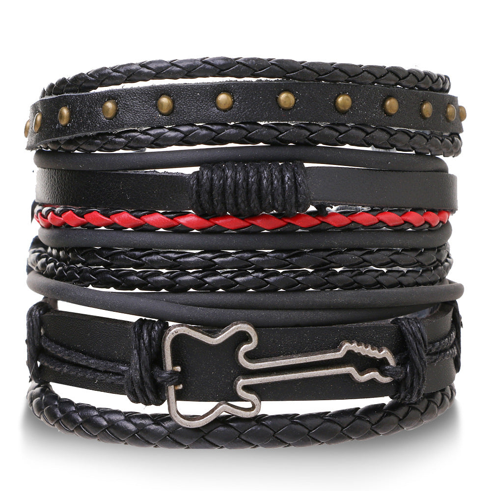 Multi-Layer Leather Bracelet Black Men