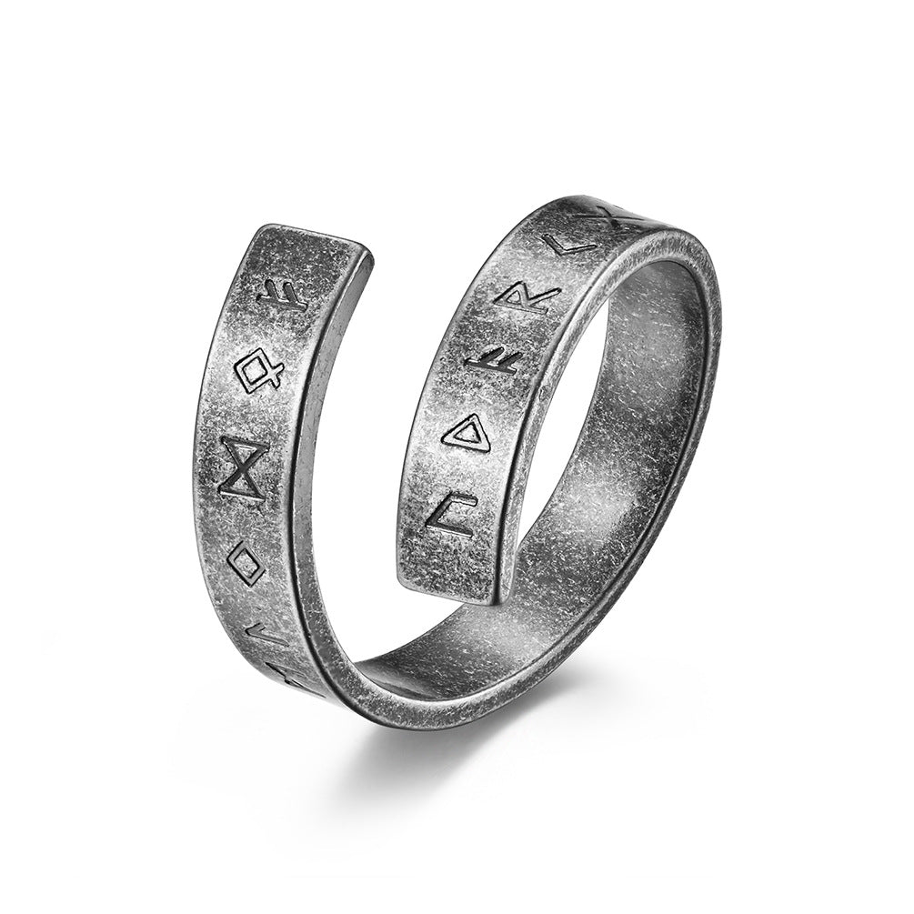 Pirate Viking Text Symbol Ended Ring Personality Titanium Steel Cold Style