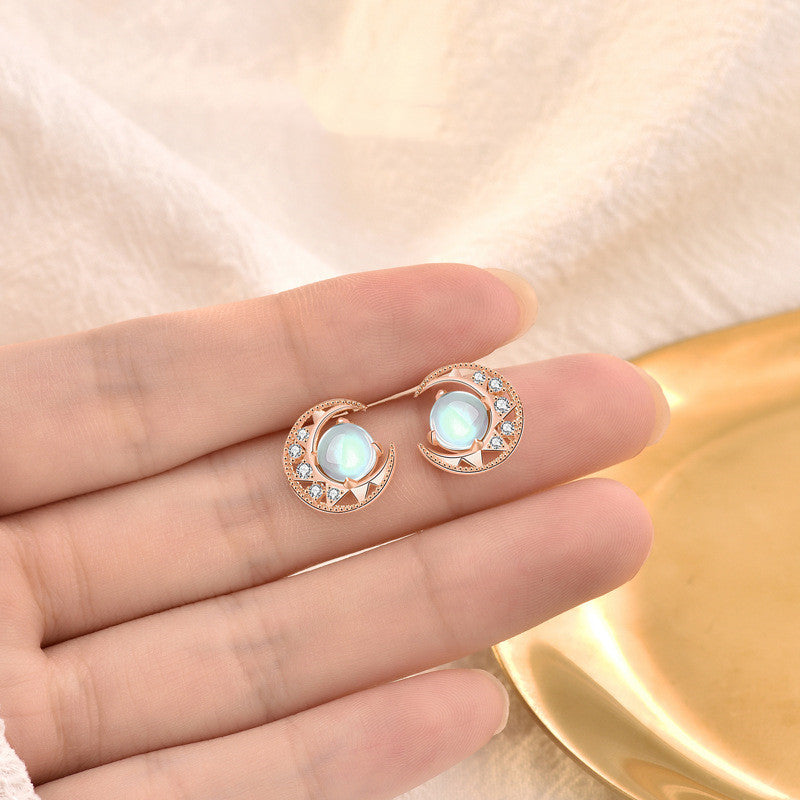 Sterling Silver Moonstone Star And Moon Stud Earrings