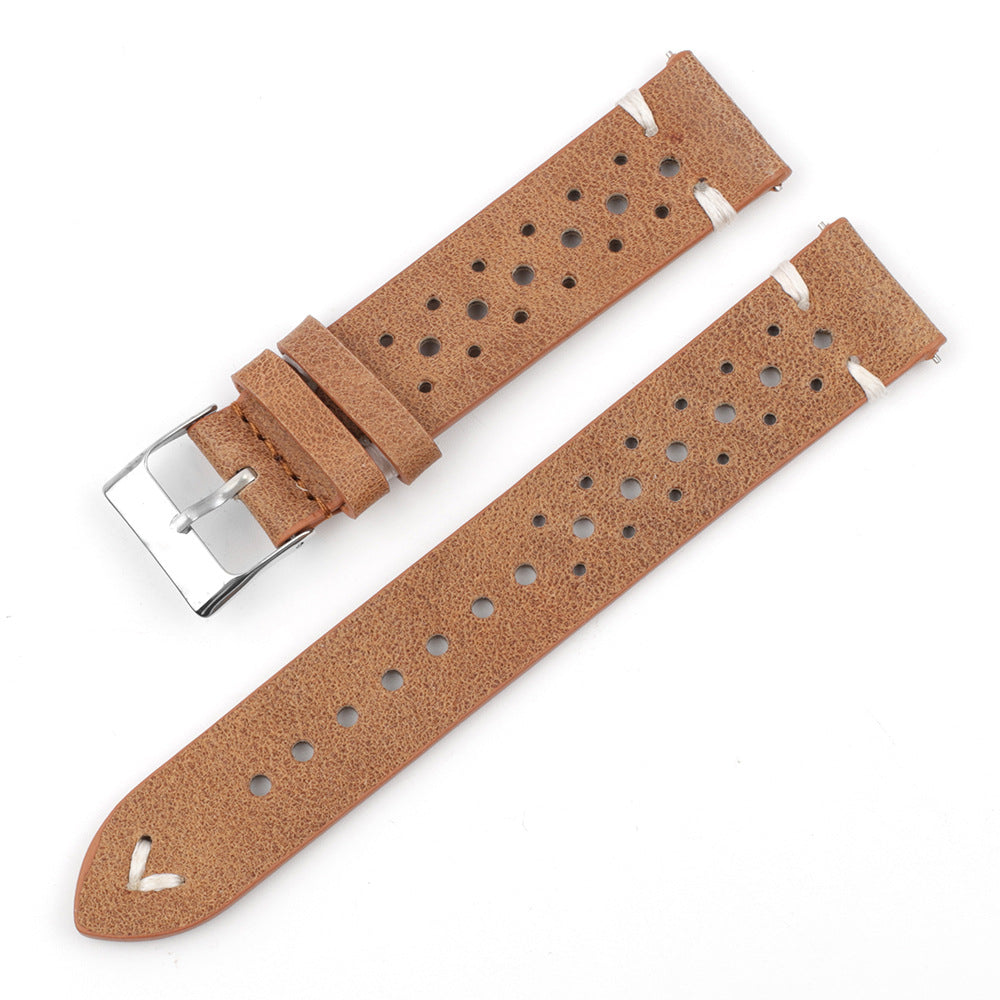 Gray-Blue Multi-Hole Stitching Leather Watch Band