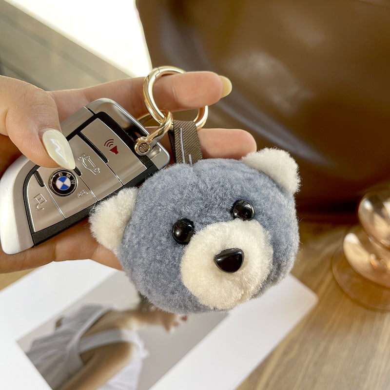 Real Wool Bear Car Keychain Fur Plush Doll